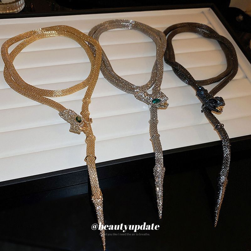 Exaggerated Diamond Snake Shaped Tassel Niche Creative Design Sense, Collarbone Chain, Spicy Girl, Sweet And Cool Style_voghion.com