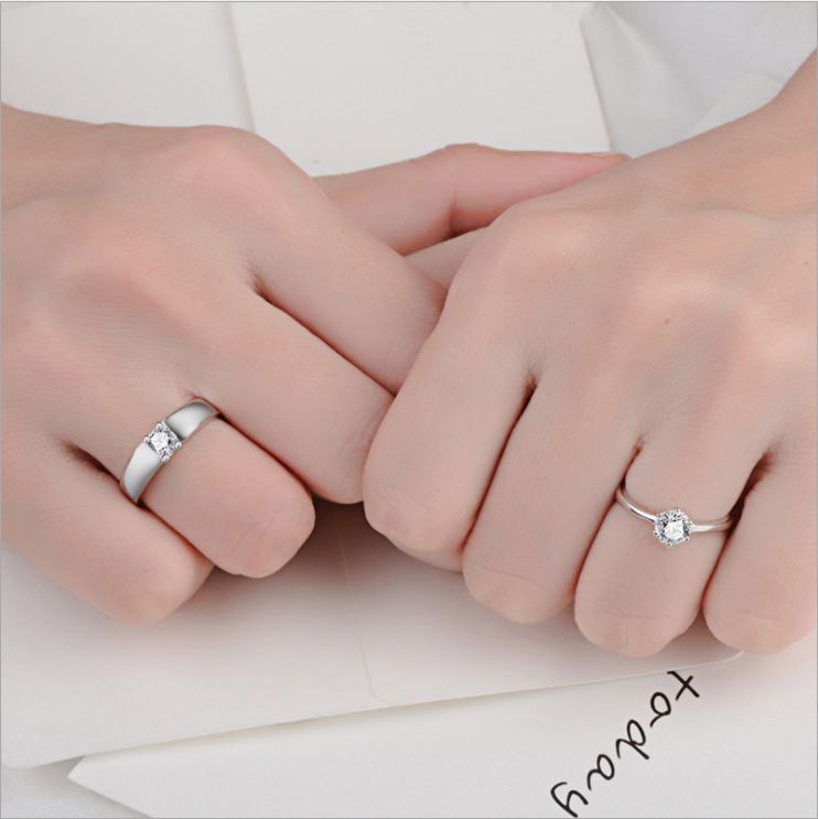 Bagues de couple, une paire de bagues pour homme et femme, bagues en diamant, bouche vivante réglable, cadeau de Saint-Valentin chinois, demande en mariage, diamant_voghion.com