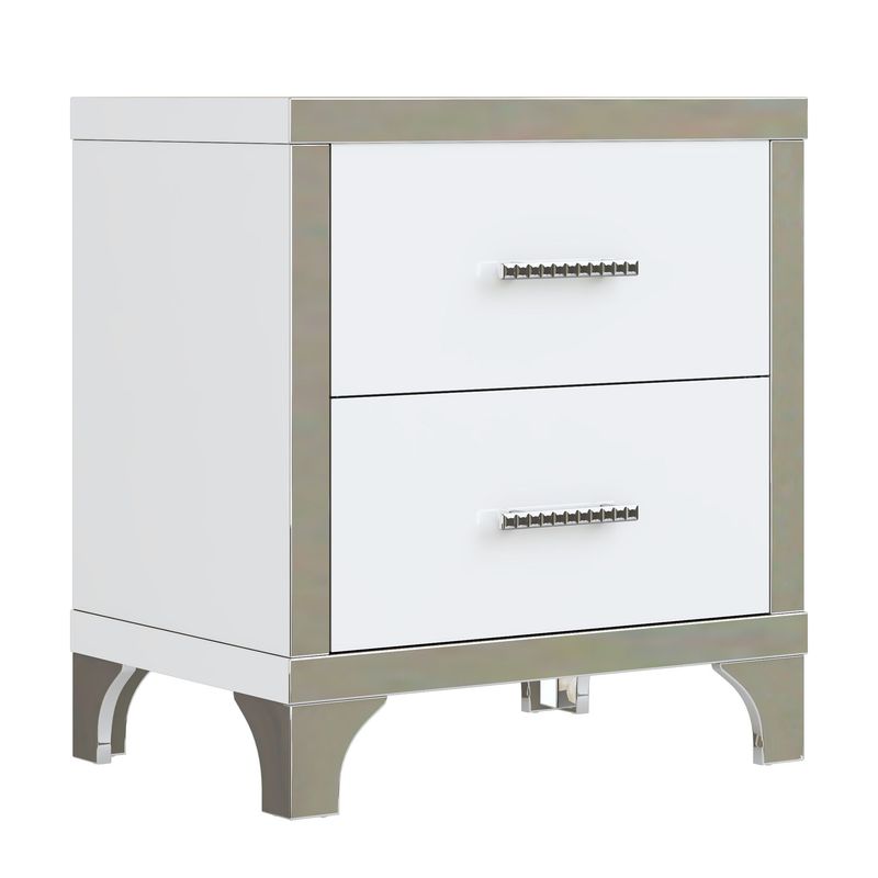 Elegant High Gloss Nightstand With Metal Handle,Mirrored Bedside Table With 2 Drawers For Bedroom,Living Room_voghion.com
