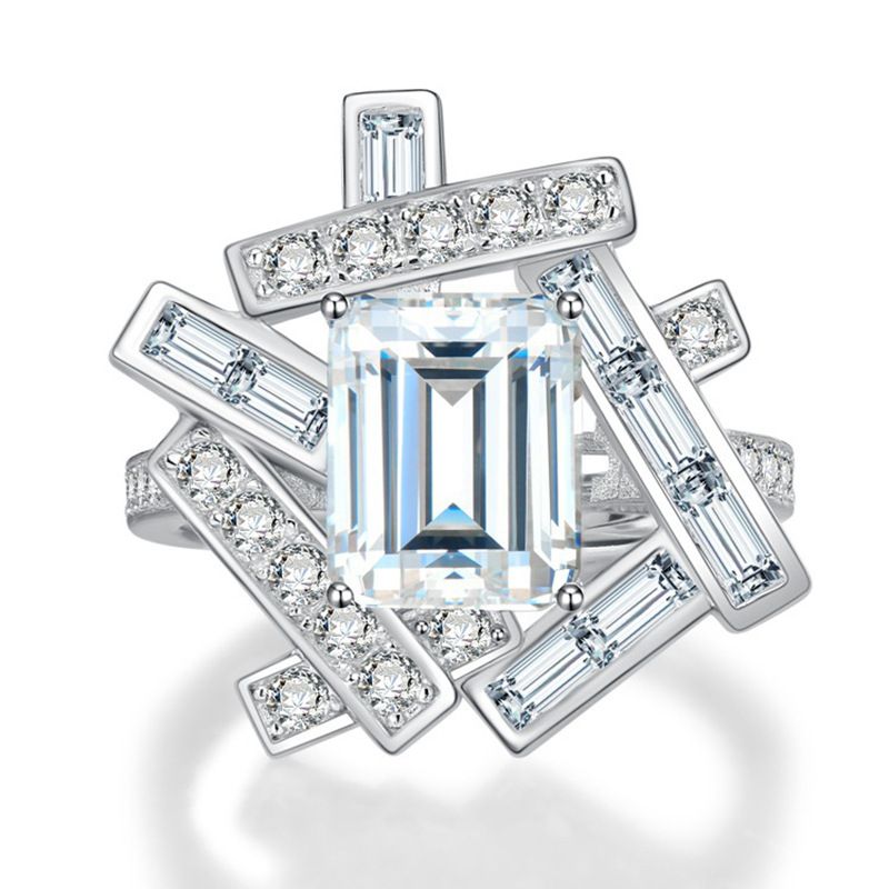 Anello Cao Shi con design a strati alti e bassi, motivo geometrico a rombo rettangolare intrecciato INS_voghion.com