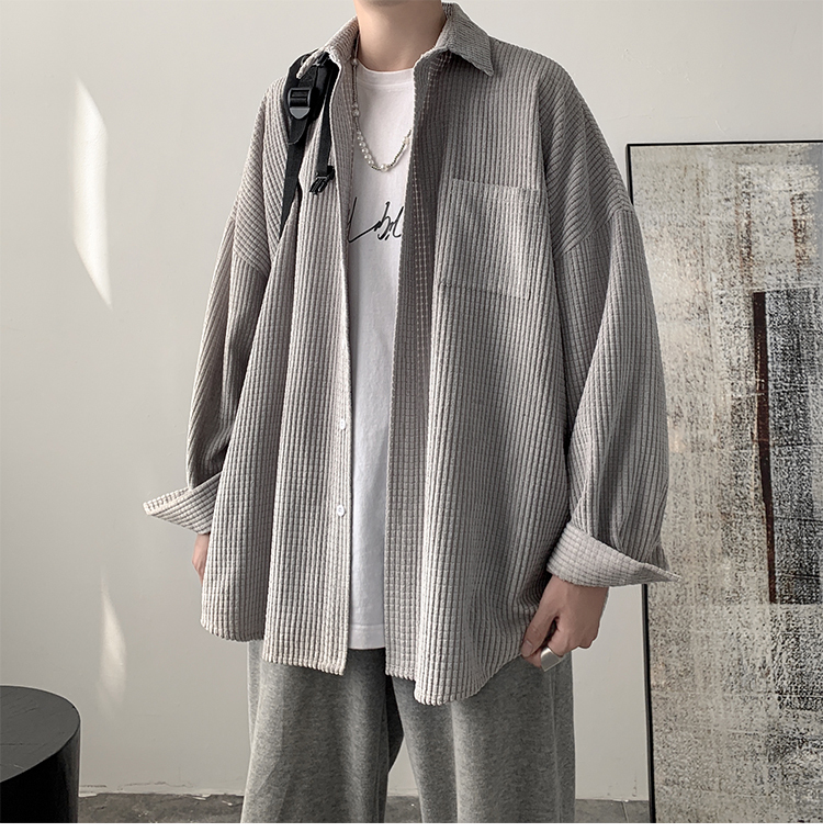 Corduroy overhemd heren lange mouw Ins Design Sense overhemd Plankton knappe losse lente- en herfstjas_voghion.com