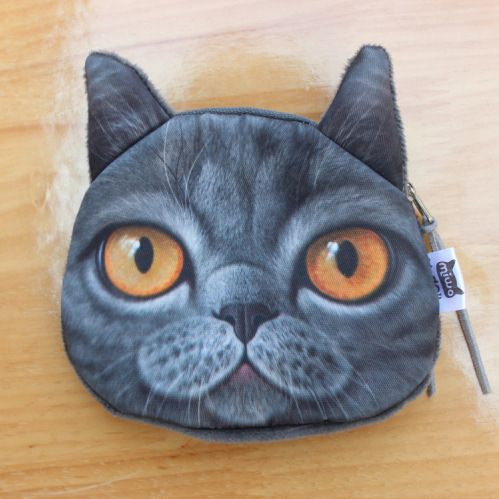 Nuovo portamonete con testa di animale 3D, a forma di stella, a forma di gatto grigio con orecchie piegate e pelo corto_voghion.com