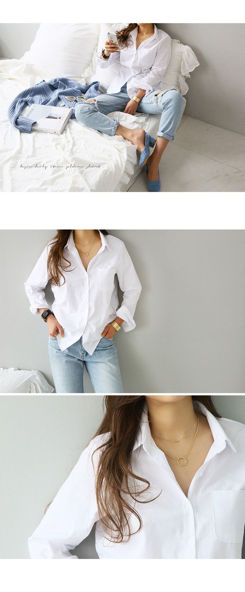 Camicia bianca moda da donna OL camicia professionale a maniche lunghe con risvolto dimagrante_voghion.com