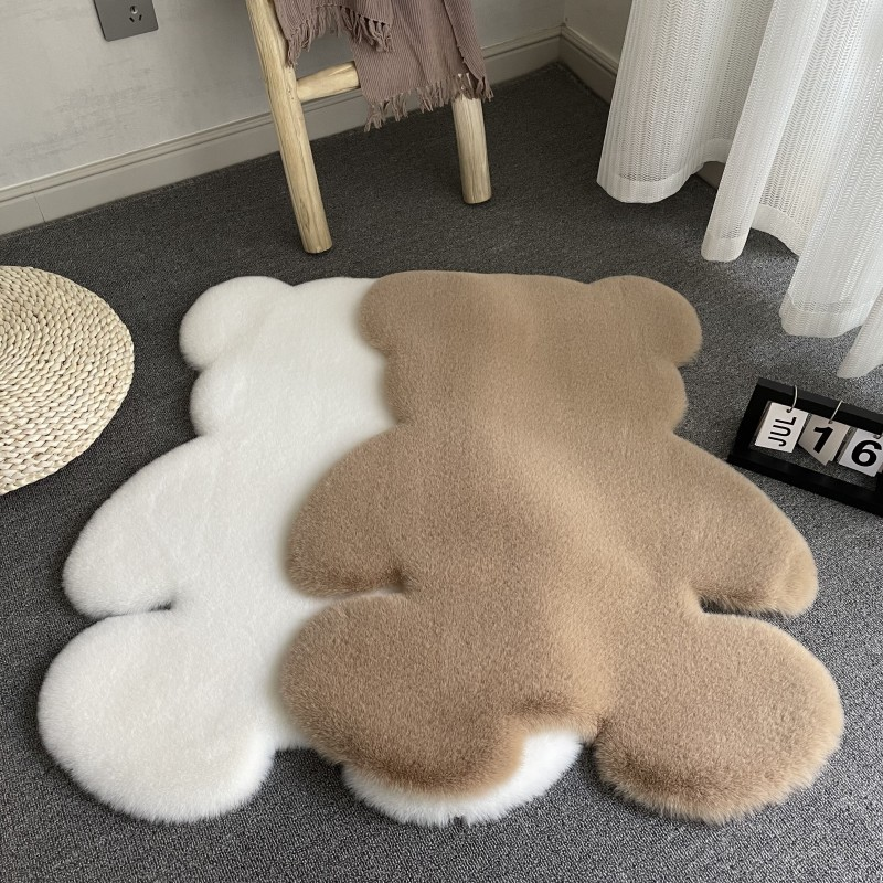 Plush Bear Rug Cute Cartoon Decorative Room Rug Super Soft Carpet Solid Color Floor Mat Bedroom Children Room Bedside Floor Rug_voghion.com