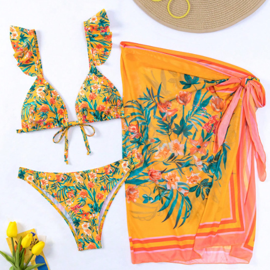 Women's Split Sexy Bikini Three-piece Beach Dress Holiday Swimsuit_voghion.com