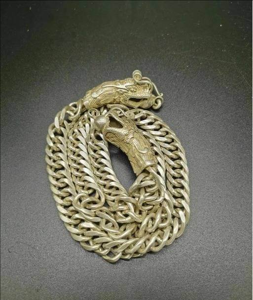 China Alte Tibet Silber Carving Doppel Drachen Nelace Lange Kette_voghion.com