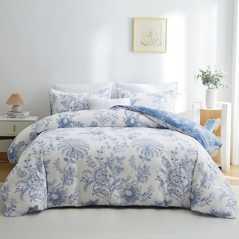 Soft Fiber floral Print Duvet Cover Dräi - Stéck Set - Aktiv Dréckerei - Multiple Gréissten_voghion.com