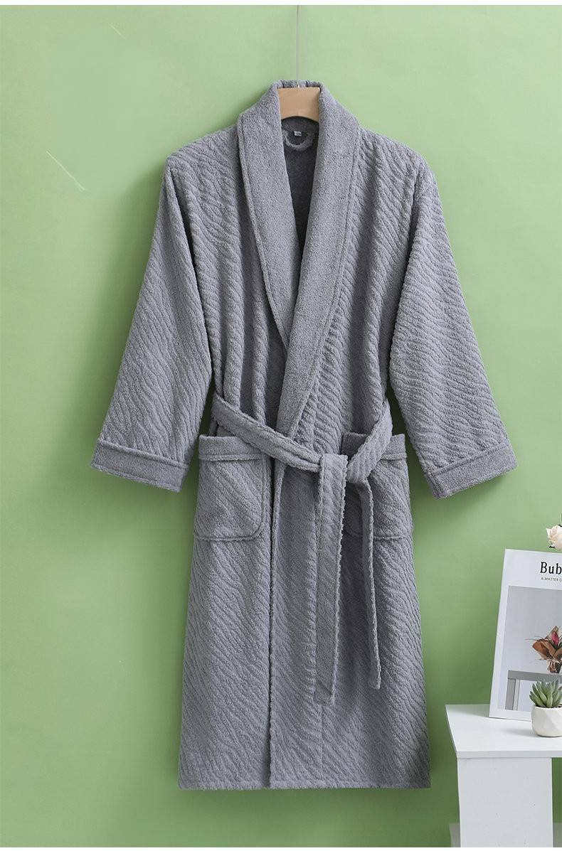 High End Hotel Bathrobe Pure Cotton Towel Autumn And Winter Thick Long Jacquard Embossed Bathrobe Men And Women Couple Robe_voghion.com