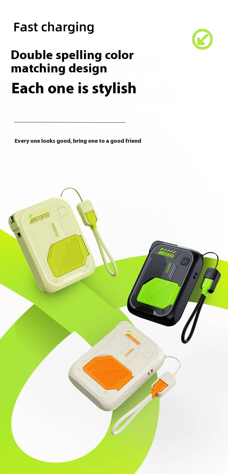 Banco de energía inalámbrico magnético con enchufe de CA integrado y cable de carga rápida: regalo portátil y personalizable (5000 mAh, 20 W PD)_voghion.com