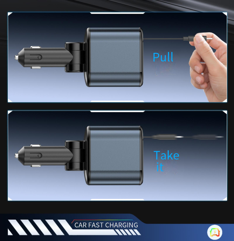 Car Chargers New C9 Starry Sky Top Fast Charging 120W Comes With Retractable Cable Car Charger One To Four Multi Function Digital Display Car Charger_voghion.com