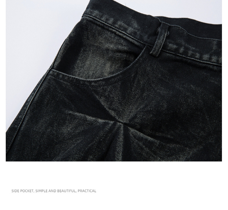 Handcrafted Vintage Waxed Jeans For Men & Women – Distressed Straight-Leg Denim Pants With Unique Stitching (Black, M/L/XL)_voghion.com