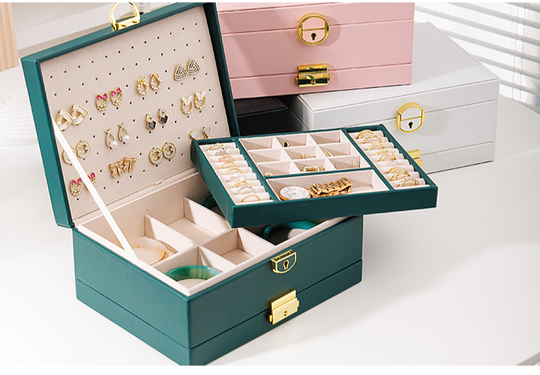 Luxury 4-Layer Leather Jewelry Organizer Box For Earrings, Rings & Necklaces - Large Capacity Stylish Storage Case With Soft Lining, Compact Design_voghion.com