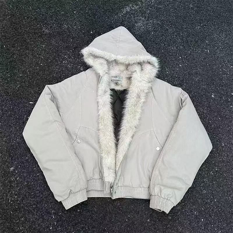 Giacca da uomo in cotone con cappuccio e colletto in pile - Stile invernale con buon senso del design, streetwear americano e vestibilità pulita, capospalla corto_voghion.com