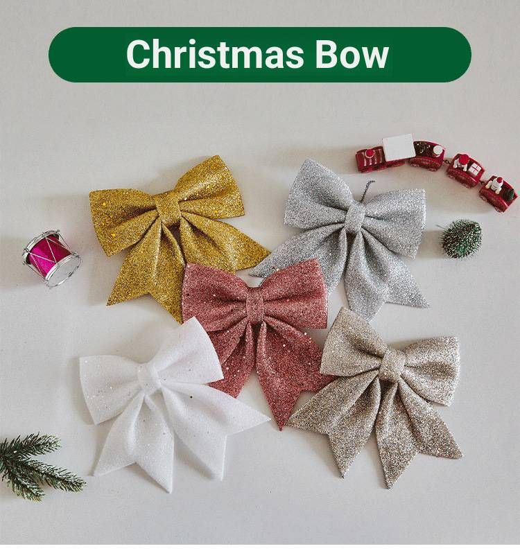 Elegant Christmas Bow Decorations – Premium Fabric Tree & Wall Hangings For Festive Home & Store Displays (White/Pink/Red/Gold/Silver/Champagne)_voghion.com
