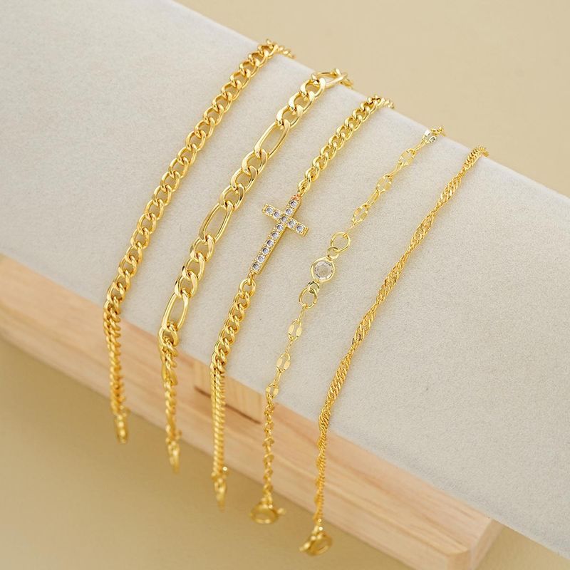 Bracelets Multi Layer Chain Cross Pendant Bracelet Set (5 Pieces) Simple And Inlaid With Rhinestones._voghion.com