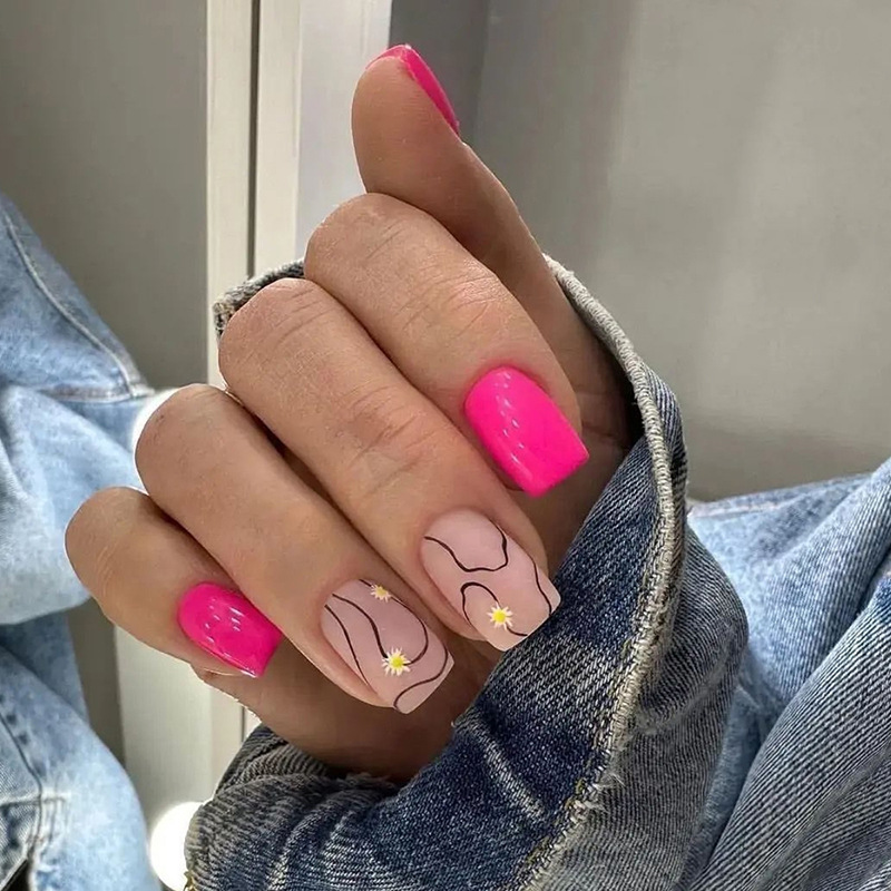 24 Stück künstliche einfache Nägel mit Kleber, mittellang, quadratisch, künstliche Nägel, glitzernde Pailletten, zum Aufdrücken auf die Nägel, Maniküre, Gelb_voghion.com