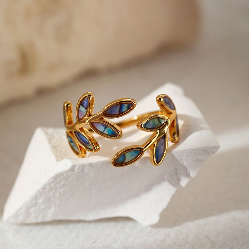 Bague ouverte originale rétro de style chinois, style marée nationale, émail, feuilles colorées, design antique, tempérament, bijoux polyvalents pour femmes_voghion.com