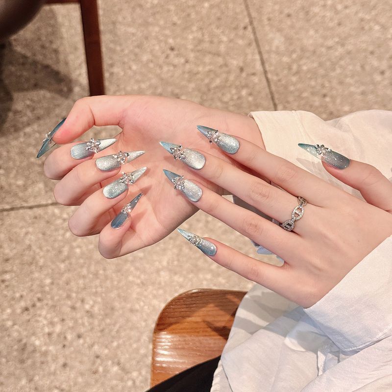 Patch Wear Manikűr Viselés Nail Yihe Romantikus Pure Desire Wind Jég Átlátszó Kék Gyémánt Francia Explosive Flash White Nail Art Kész_voghion.com