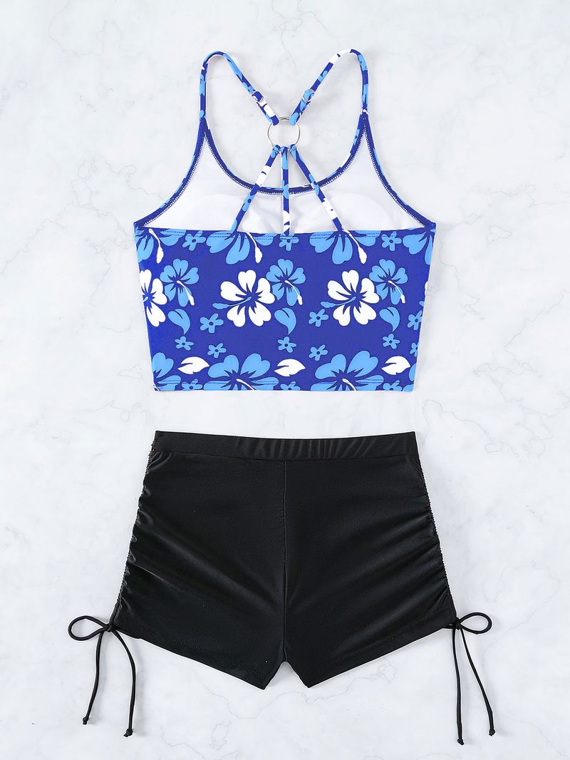 Ženska oblačila Tankini Tisk Boksarice z visokim pasom Konzervativne bikini Razcepljene kopalke Kopalke_voghion.com