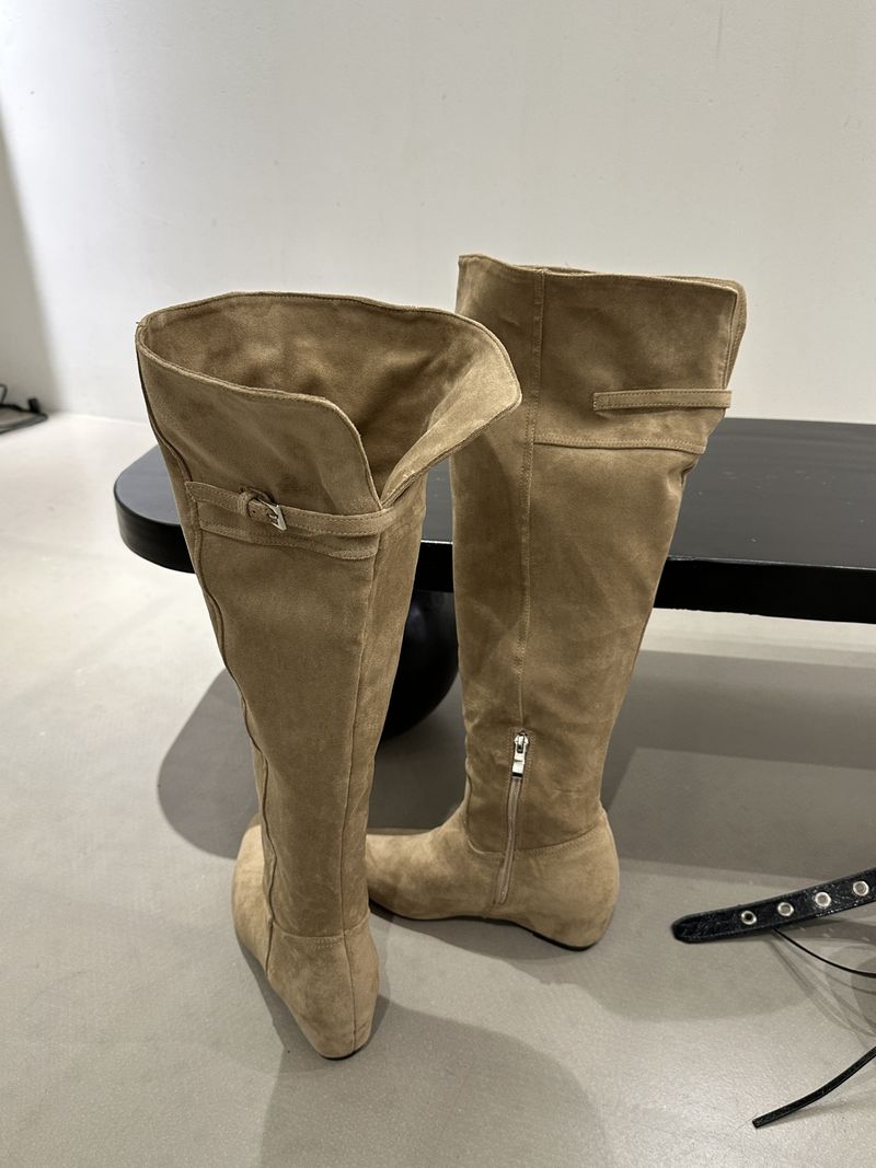 Over-the-Knee For Women 2025 Autumn Winter New High Tube Women's Suede Wrinkled Slouch Boots With Hidden Wedge_voghion.com