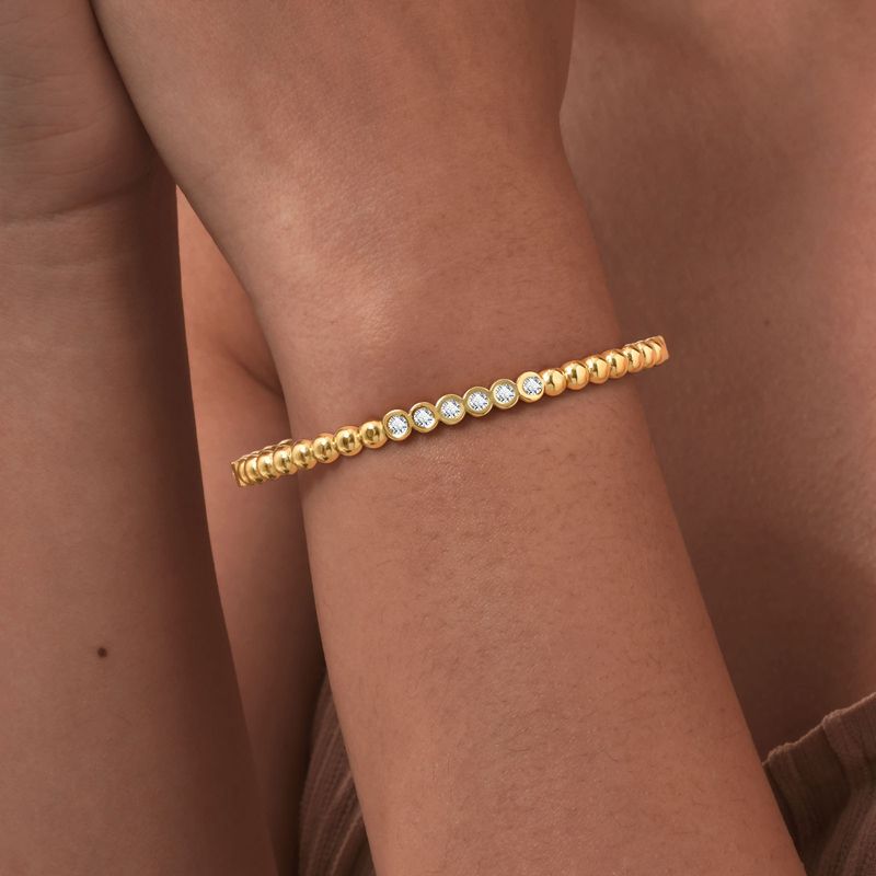 Bracciale apribile in acciaio inossidabile con zirconi bianchi e diamanti, da donna, in oro_voghion.com