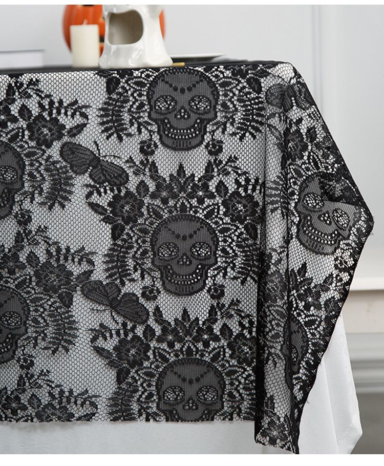 Halloween-Spinnennetz-Spitzentischdecke – Gothic-Party-Dekor für Esstisch und Buffet (Schwarz, mehrere Größen) – Premium-Polyester_voghion.com