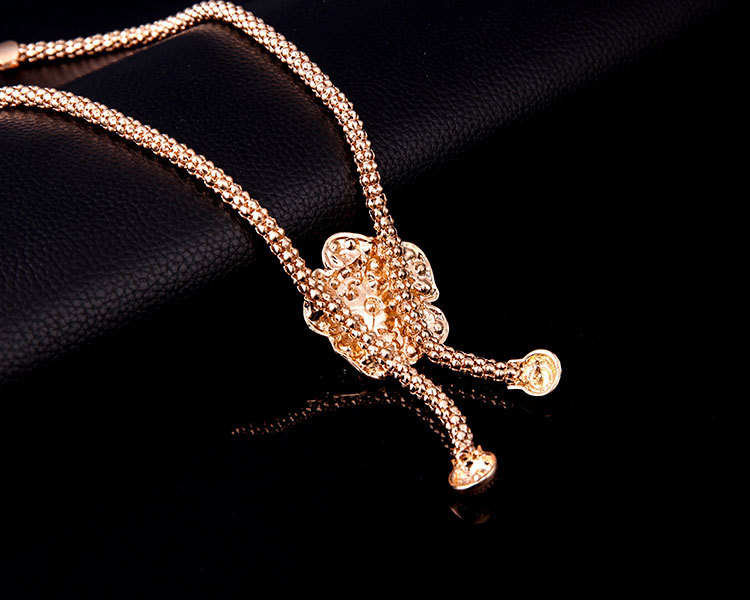 Conjunto de joyería de flor rosa de moda para mujer, conjunto de joyería de declaración de boda chapada en oro, conjunto de pendientes de collar de novia africano_voghion.com