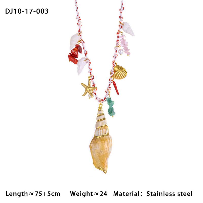Chaîne de taille pour femme, style plage, coquillage, corde en coton coloré, pierre naturelle, acier inoxydable, perles_voghion.com