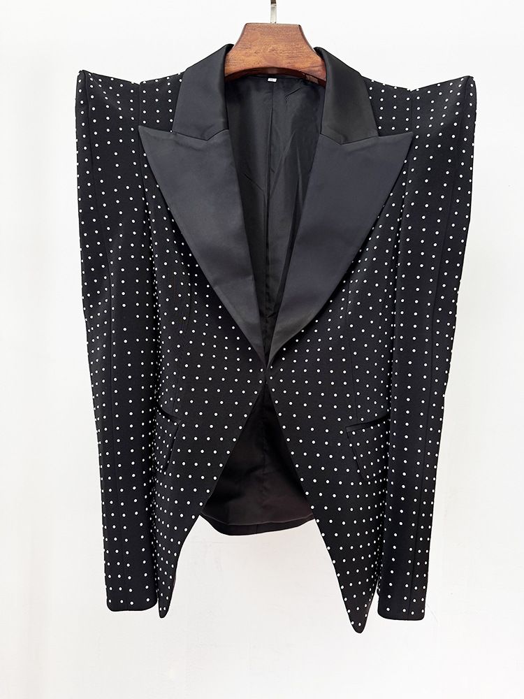 GraceChic In Stock 2025 Early Spring New Style Personality Shrug Dot Slim Fit Blazer Jacket Heavy Pearl Beaded Half Skirt_voghion.com