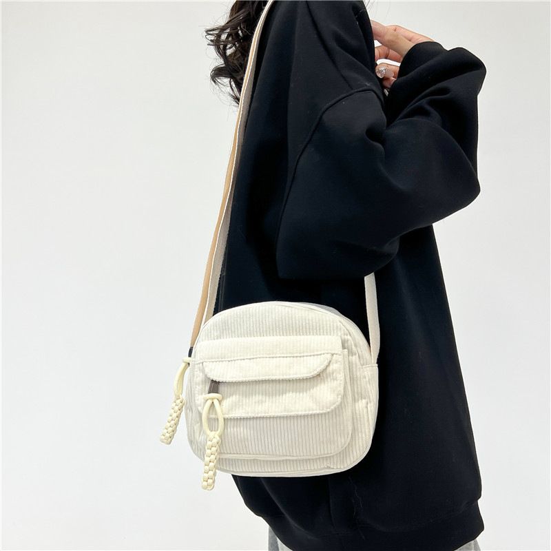 Borsa a tracolla coreana in velluto a coste, piccola, quadrata, casual, tinta unita, 2025, nuova ed elegante, a spalla singola_voghion.com