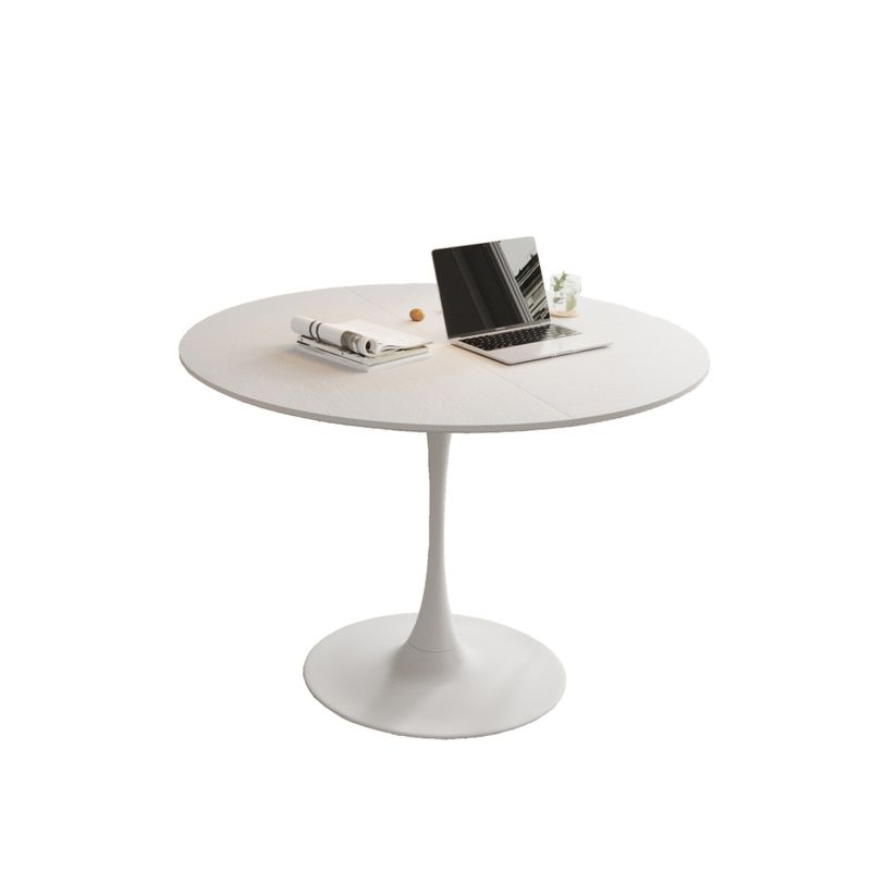 Tavolo da pranzo rotondo moderno da 47,24", quattro piani patchwork con venature in legno massello di colore bianco, tavolo da pranzo con base in metallo, tavolino da caffè per il tempo libero_voghion.com