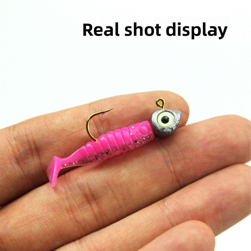 Luminous Root Lure Micro Lead Head Hook Set Bass Mandarin Fish Sea Fishing Wave T Tail Small Soft Worm 3cm_voghion.com