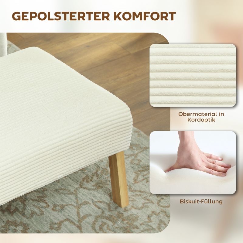 Sitzhocker Con Weichem Sitzkissen Und Holzbeinen, Cordoptik, Cremeweiß_voghion.com