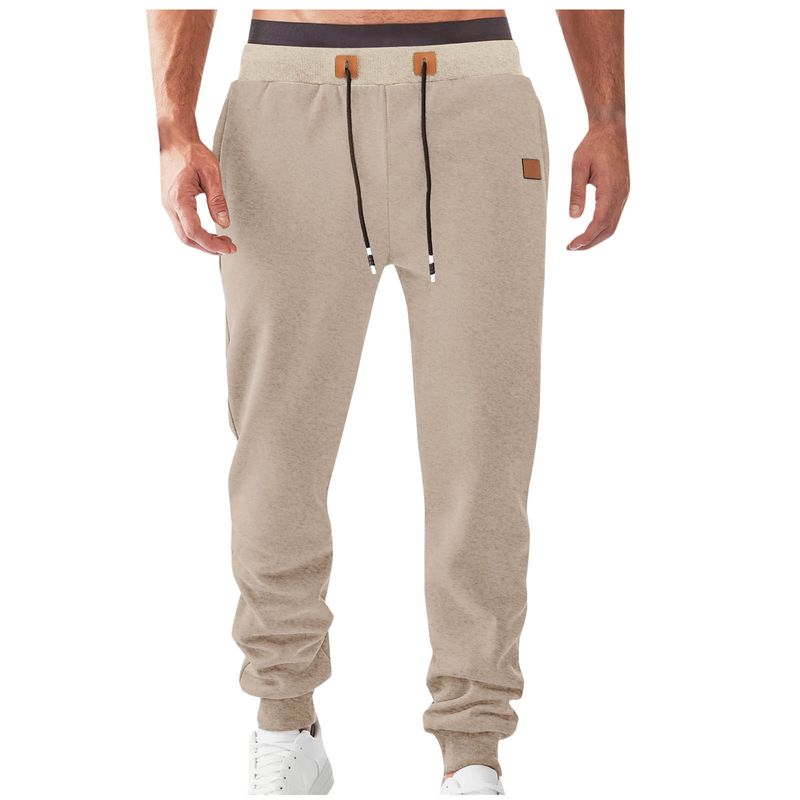 Herren-Fleece-Jogginghose – Lässige Polyester-Sweatpants mit schmal zulaufendem Beinabschluss, elastischem Bund und Taschen (Schwarz/Marineblau/Weiß/Khaki/Burgunderrot/Grau)_voghion.com