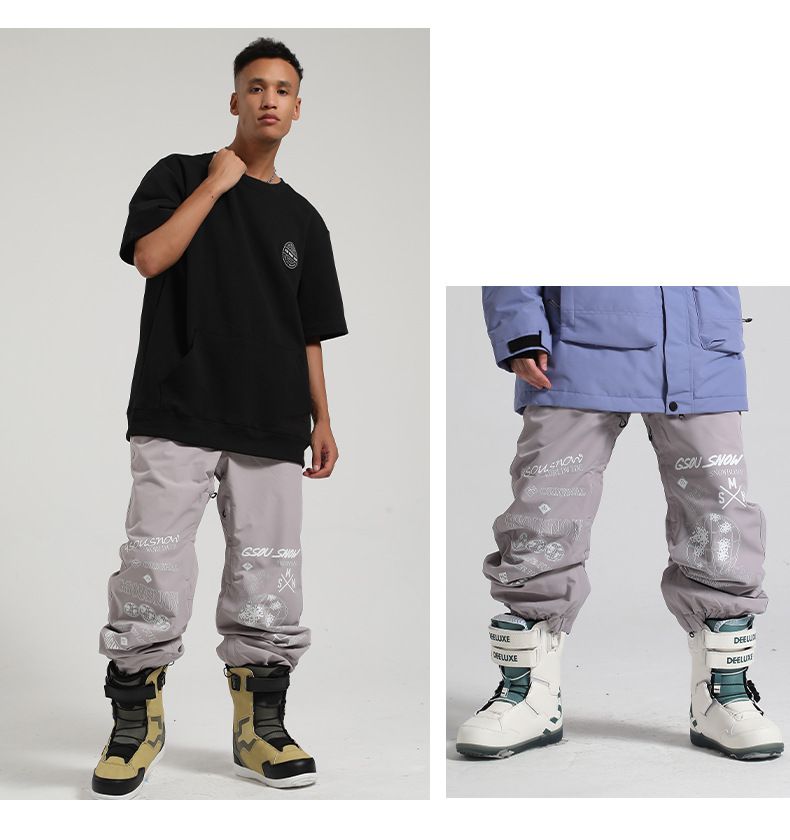 New ski men's single windproof waterproof breathable cargo double board loose large size wear-resistant snow pants_voghion.com