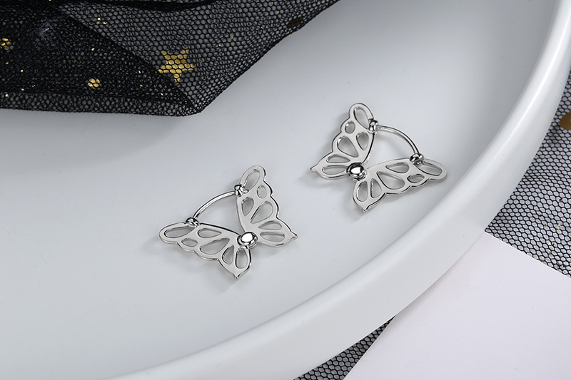 Pendientes de plata de ley VENUS Sier para mujer, aretes con forma de mariposa ahuecados, dije de temperamento, moda elegante_voghion.com