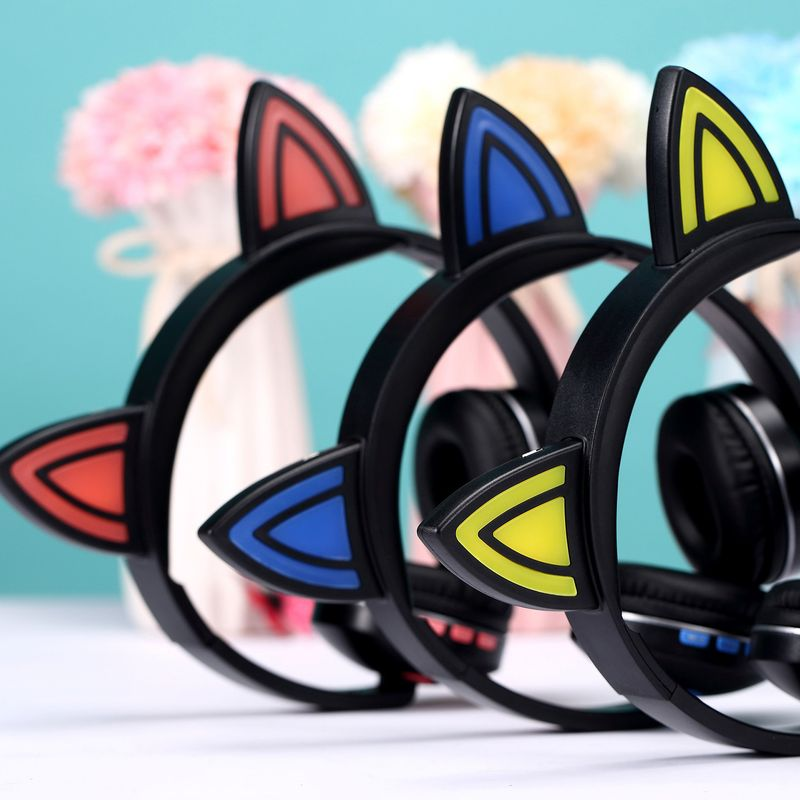 Foldable Cute Cartoon Cat Ear Shape Wireless Headphone Stereo Sport Headset_voghion.com