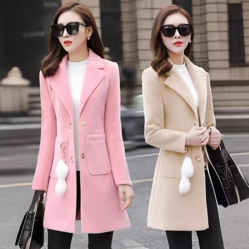 2025 Coat For Women, Mid-Length Korean Style, New Autumn And Winter Women's Fashion, Petite Trendy Thick Woolen Overcoat_voghion.com