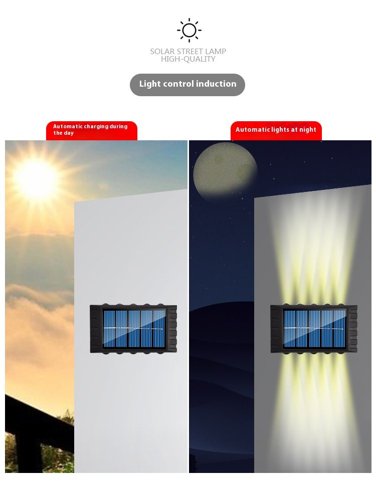 Luminária de parede solar 4/6/8/10 LEDs, iluminação para áreas externas, à prova d'água, para cima e para baixo, iluminação luminosa, para jardim e paisagem_voghion.com