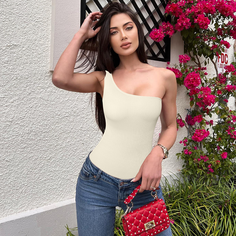 Women's sexy one-shoulder fitness clothing for women height shaping elastic sports yoga jumpsuit_voghion.com