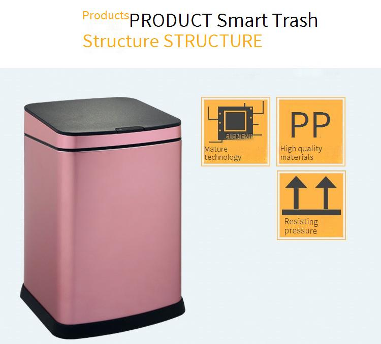 Poubelle à induction intelligente carrée GAOK pour la maison et le jardin, poubelle à induction en acier inoxydable, seau de rangement avec batterie rechargeable_voghion.com