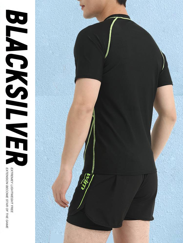 Traje de baño Green-line, bañador, conjunto de baño para hombre, bañador de entrenamiento de dos piezas, bañador de dos capas de tres piezas, bañador de playa_voghion.com