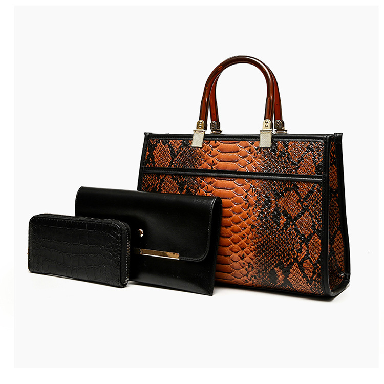 Borsa da donna retrò, tre pezzi, grande capacità, modello serpente, borsa a tracolla obliqua_voghion.com