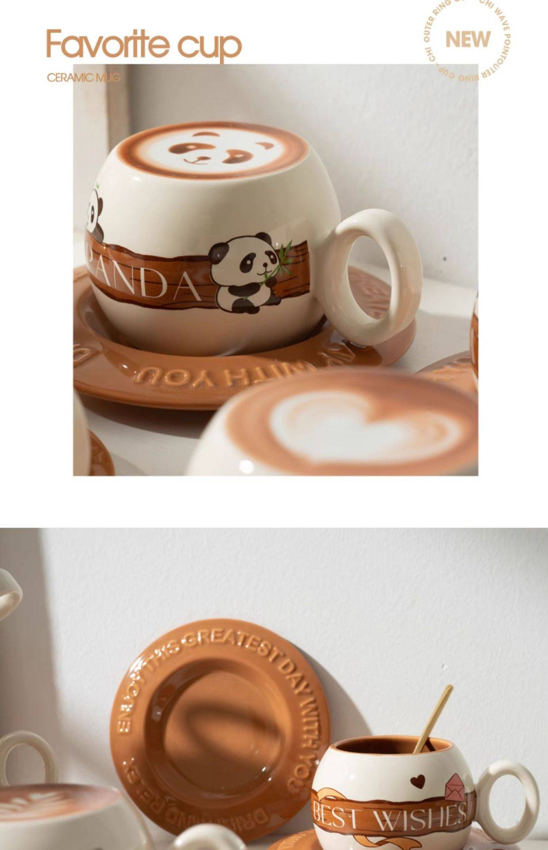 Tazza con fondo estraibile, tazza con fiore, regalo creativo per coppia, casa, con cucchiaio, latte, carino panda in ceramica, set di tazze da caffè e piattino_voghion.com