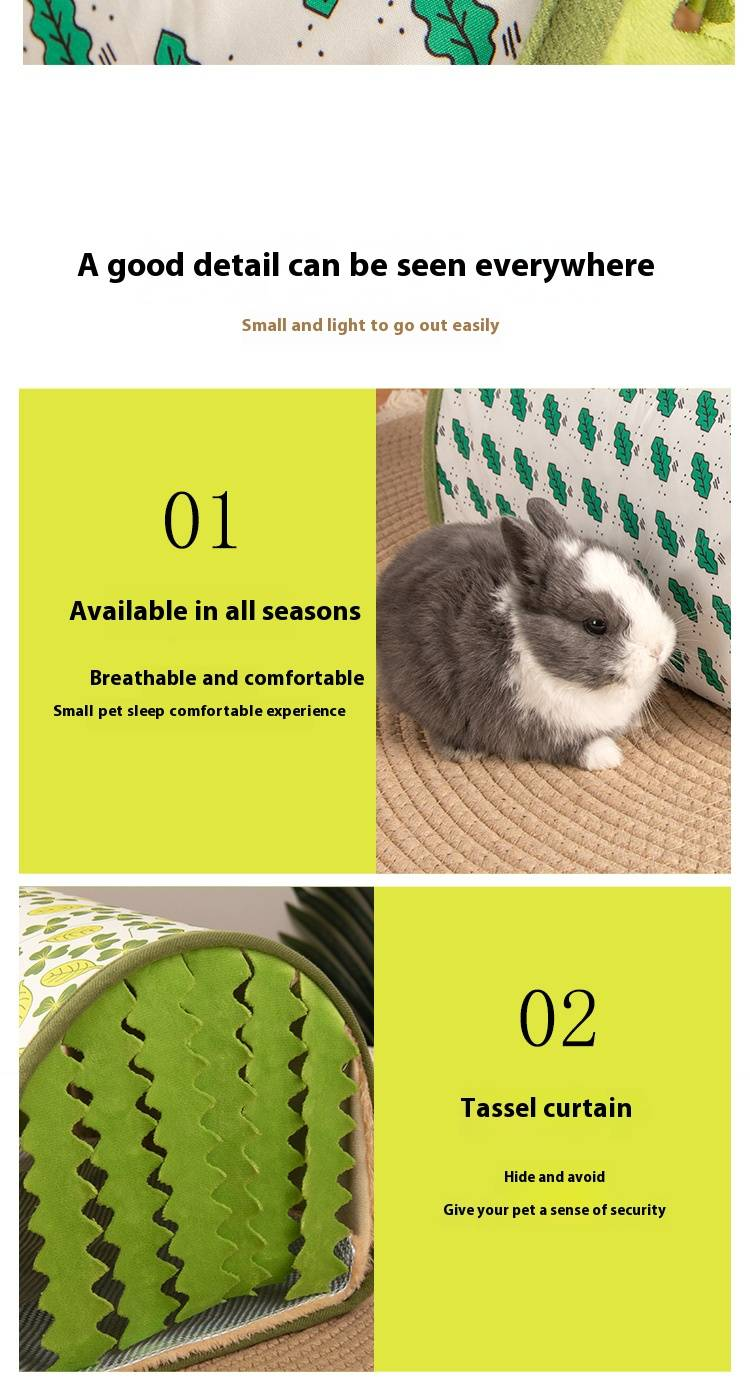 Guinea Pig Hideout With Curtain Dwarf Rabbit Tunnel Soft Small Animal Bed With Cushion Suit For Hamster Chinchilla Cage Washable House For Bunny_voghion.com