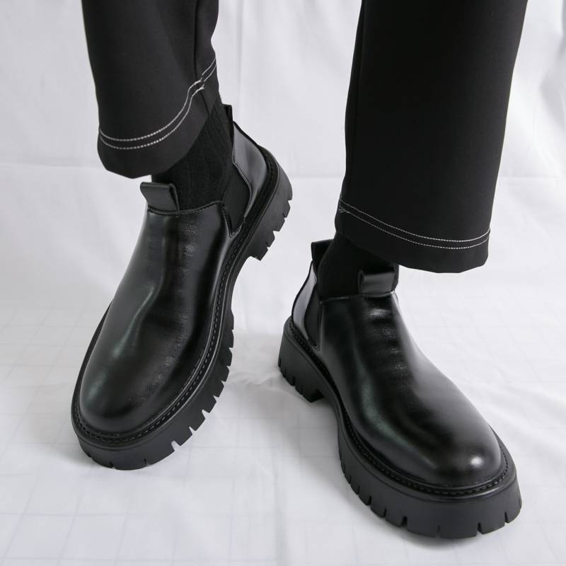 Neue modische Retro-Martin-Stiefel für Herren mit dicker Sohle und Schnürung aus Business-Leder für Herren mit runder Spitze und dicker Sohle, hohe Lederstiefel, Chelsea-Kurzstiefel_voghion.com
