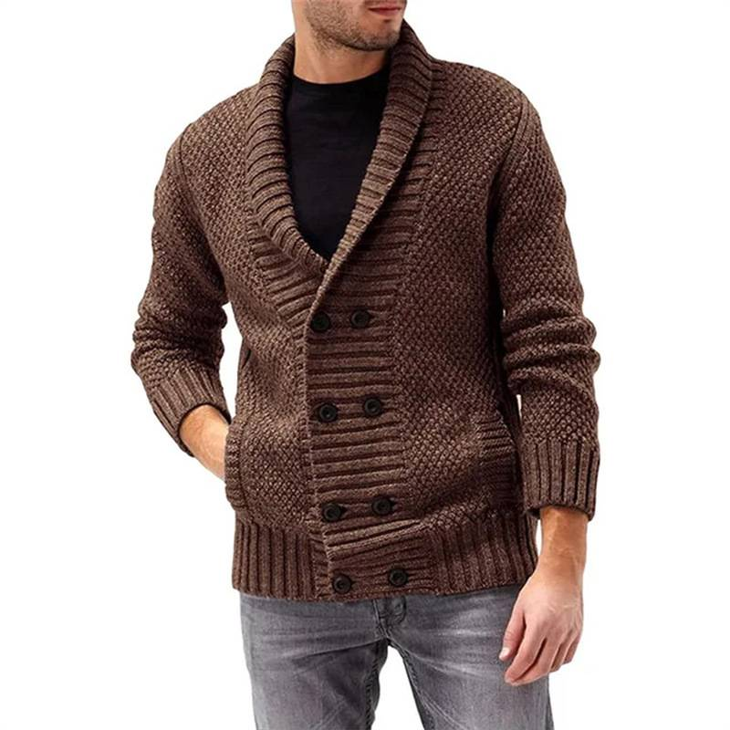 Herrenbekleidung Herren Strickoberteile Herbst und Winter Neue Mode Einfache Einfarbige Herren Bequeme Langarm Revers Lange_voghion.com