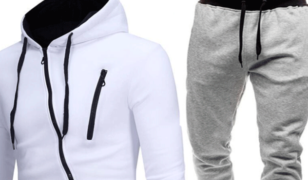 Herren Outdoor-Sweatshirt-Set mit Kapuze und Reißverschluss – Leichter Polyesterpullover mit Jacke und Hose mit durchgehendem Reißverschluss, bequeme Sportbekleidung zum Laufen,_voghion.com