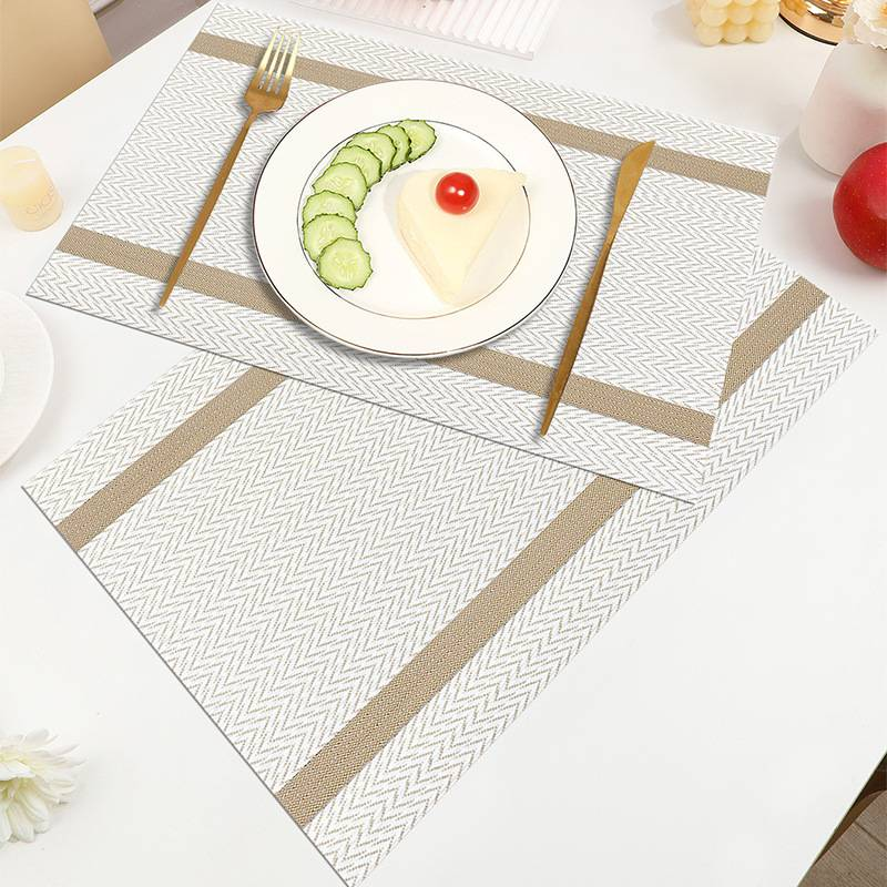 PVC Table Mats Set - Water & Oil Resistant Placemats With Jacquard Stripes (Non-Slip, Heatproof, 45x30cm & 180x30cm_voghion.com