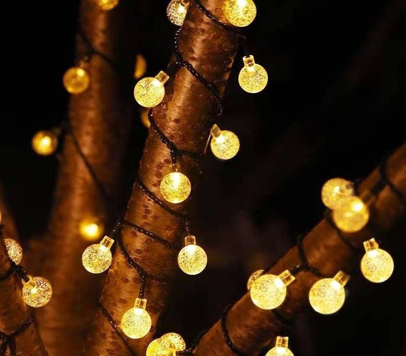 Solar LED String Lights Outdoor Waterproof Fairy Lights With 8 Modes, Remote Control, Bubble Ball Design_voghion.com